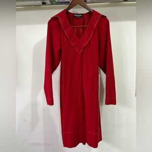 Sonia Rykiel Midi Wool Red Long Sleeve Dress Large